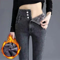 Trendyol Fashion High Waist Plus Fleece Elastic Jeans Women Clothing 2024 Winter Slim Korean Vintage Distressed Pencil Pants