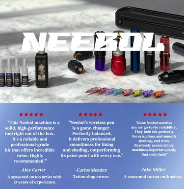 Neebol Tattoo Gun Kit Complete Set with Full Tattoo Supplies, Ultra lightweight Rotary Tattoo Machine With 1600mAh Battery, 10 Tattoo Needles, Extra Black Ink, Cordless Tattoo Pen Wireless, Translucent Design, Body Art Makeup