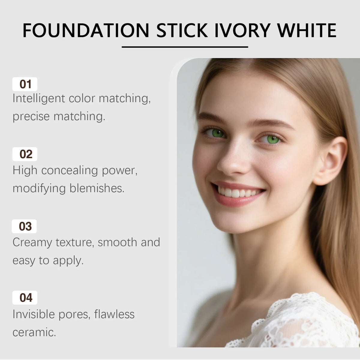 2-in-1 Color-Changing Foundation Stick Full Coverage Lightweight Moisturize Finish Base Makeup Dual-Ended with Detachable Brush