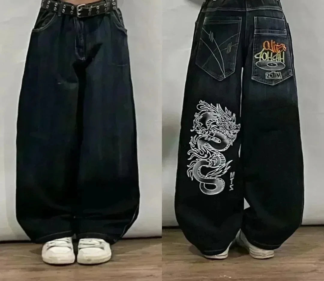 American Street Fashion Trend Big Pocket Loose Jeans Women Harajuku Y2K New Hip Hop Vintage Oversized Jeans Unisex Mopping Jeans