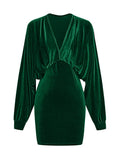 2025 Autumn and Winter Women's Long Sleeve V-Neck Sexy Solid Color Fashion Bodycon Mini Dress