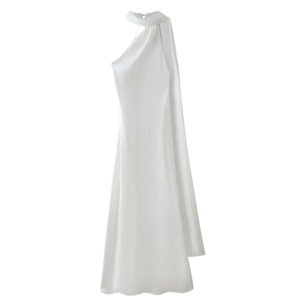 Women's Selling Fast Silk-Satin Feeling Halter Neck Dress European and American Style Sleeveless Summer Fashion Dress
