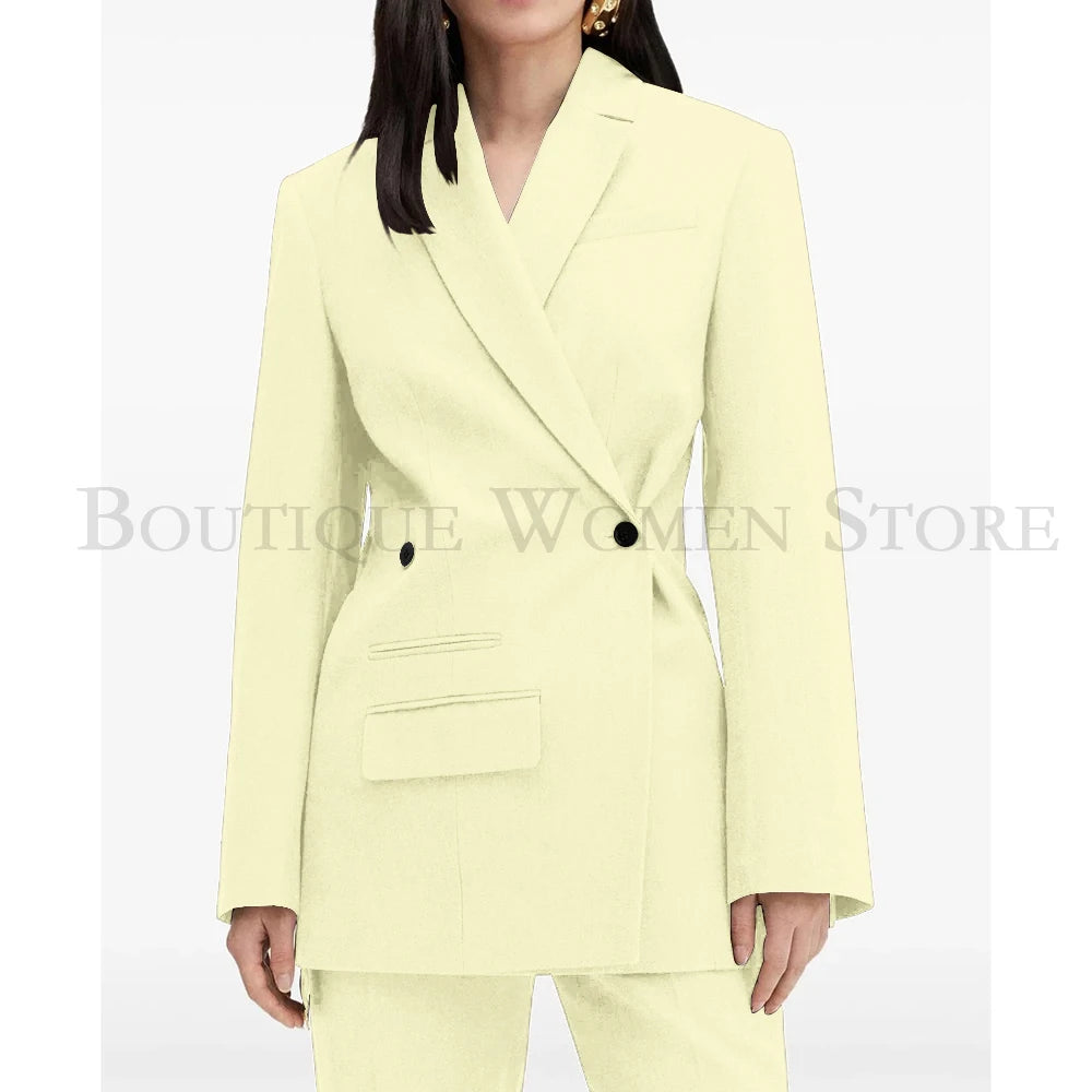 Elegant Brown Women Suits Formal Double Breasted Slim Fit Blazer Elegant Office Lady 2 Piece Jacket Pants Outfits Clothing