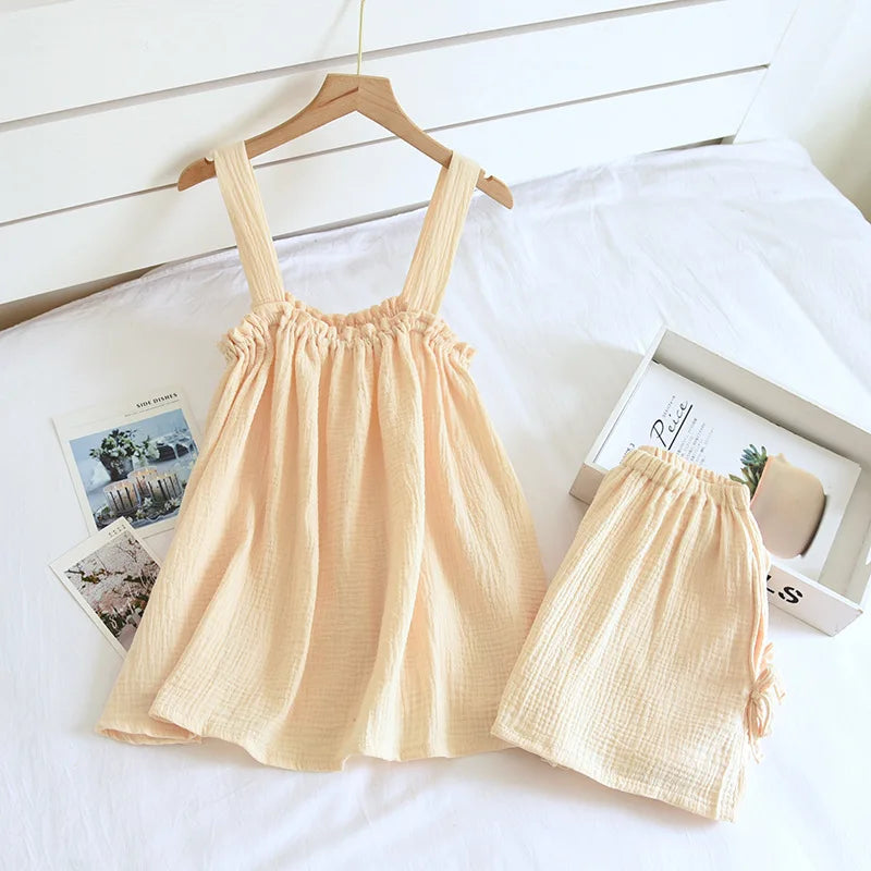 Fdfklak Pijamas Sexy Mujer Summer Sleeveless Gauze Cotton Women's 2 Piece Set Pyjamas Elegant New Soft Home Nightwear
