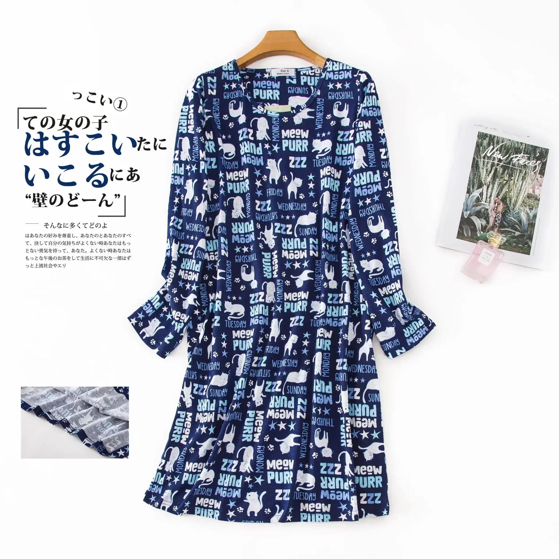 Knitted Cotton Women Plus Size Lingere Nightgown Loose Nightdress Long Sleeve Night Gown Cute Cartoon Home Dress Sexy Sleepwear