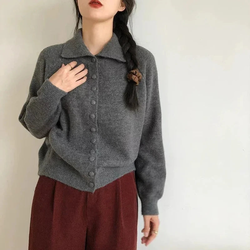 Autumn Winter New Women Sweater Coats Korean Lazy Wind Sweet Fashion Solid Turtleneck Button Cardigan Long Sleeve Knitted Tops
