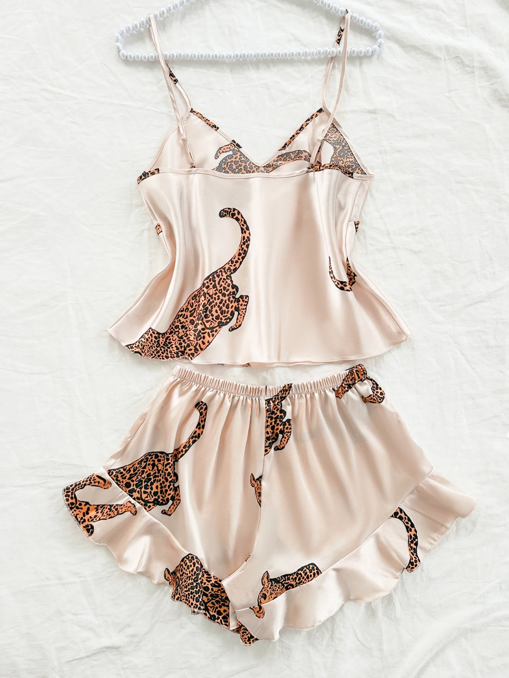 2-Piece Leopard Print Pajama Set Sexy and Casual Halter Shorts Women's Sleepwear