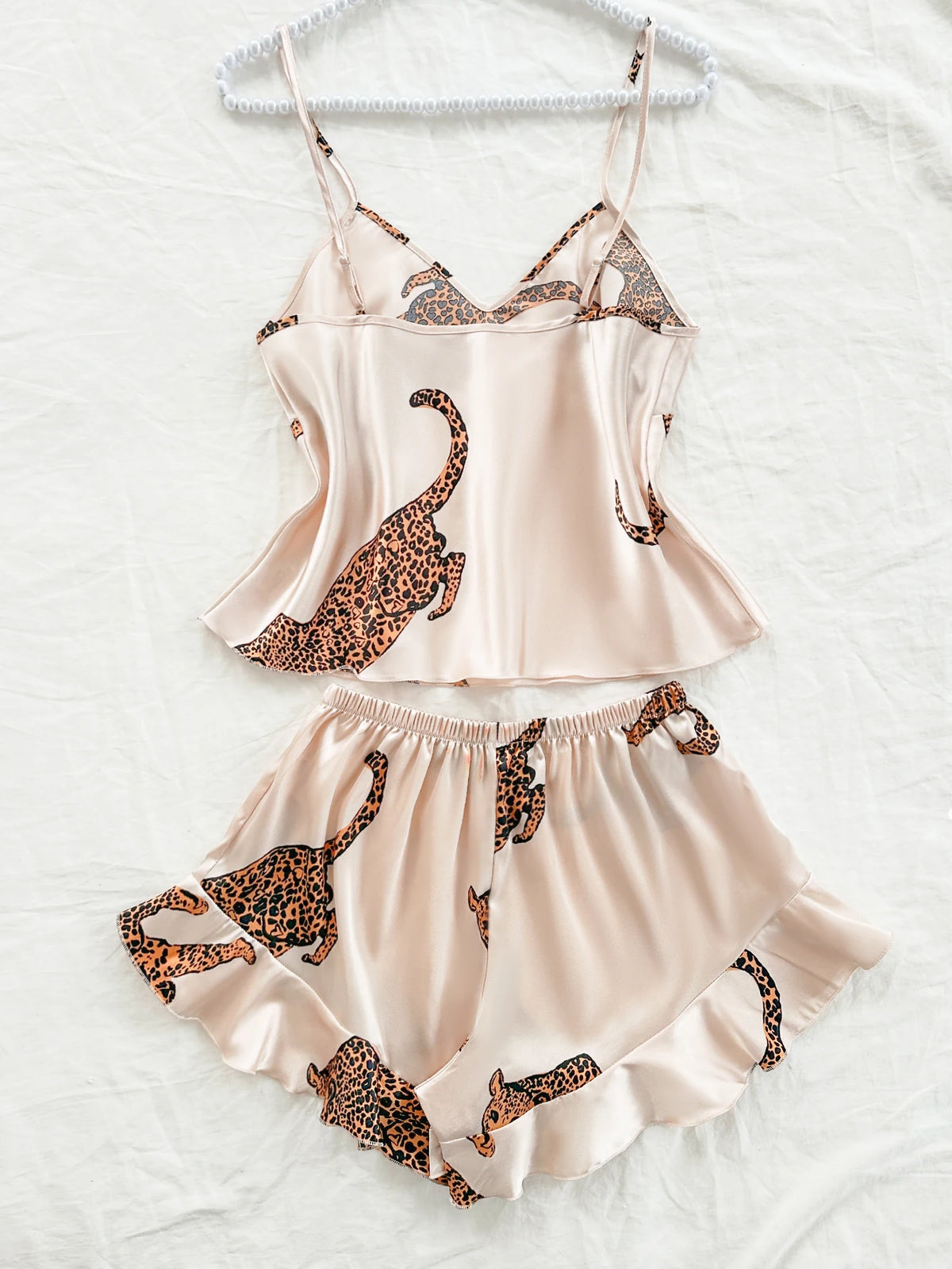 2-Piece Leopard Print Pajama Set Sexy and Casual Halter Shorts Women's Sleepwear