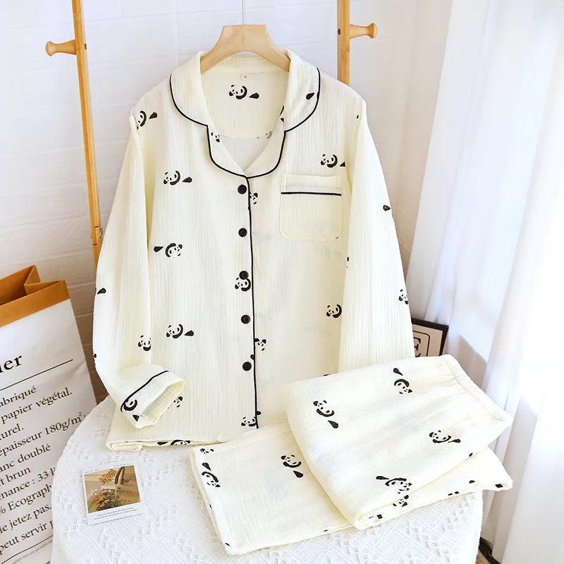 Summer women's 2-piece set of 100% pure cotton women's sleepwear bedroom set long sleeved+long pants women's sleepwear