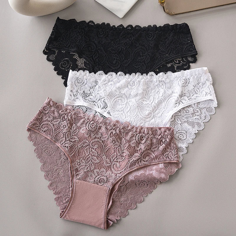 6PCS/Set Middle Waist Hollow Out Floral Lace Cotton Panties Women Briefs Sexy Lingerie Female Underwear Ladies Soft Underpants
