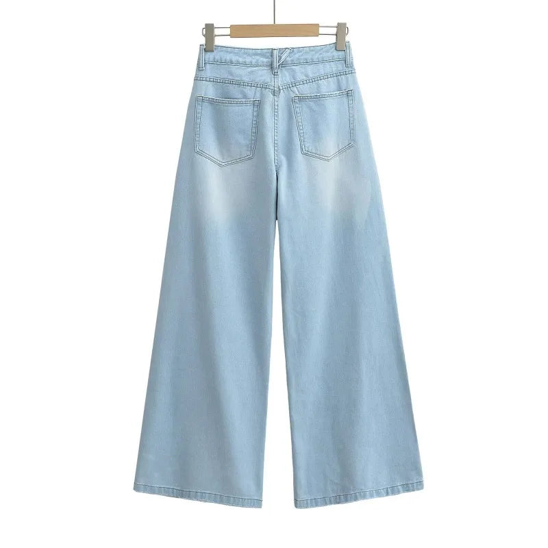 Women's Denim Pants Baggy Jeans Y2k Vintage Flared Wide New Low Waist Rise Oversize Pant Harajuku Fashion Woman Trousers