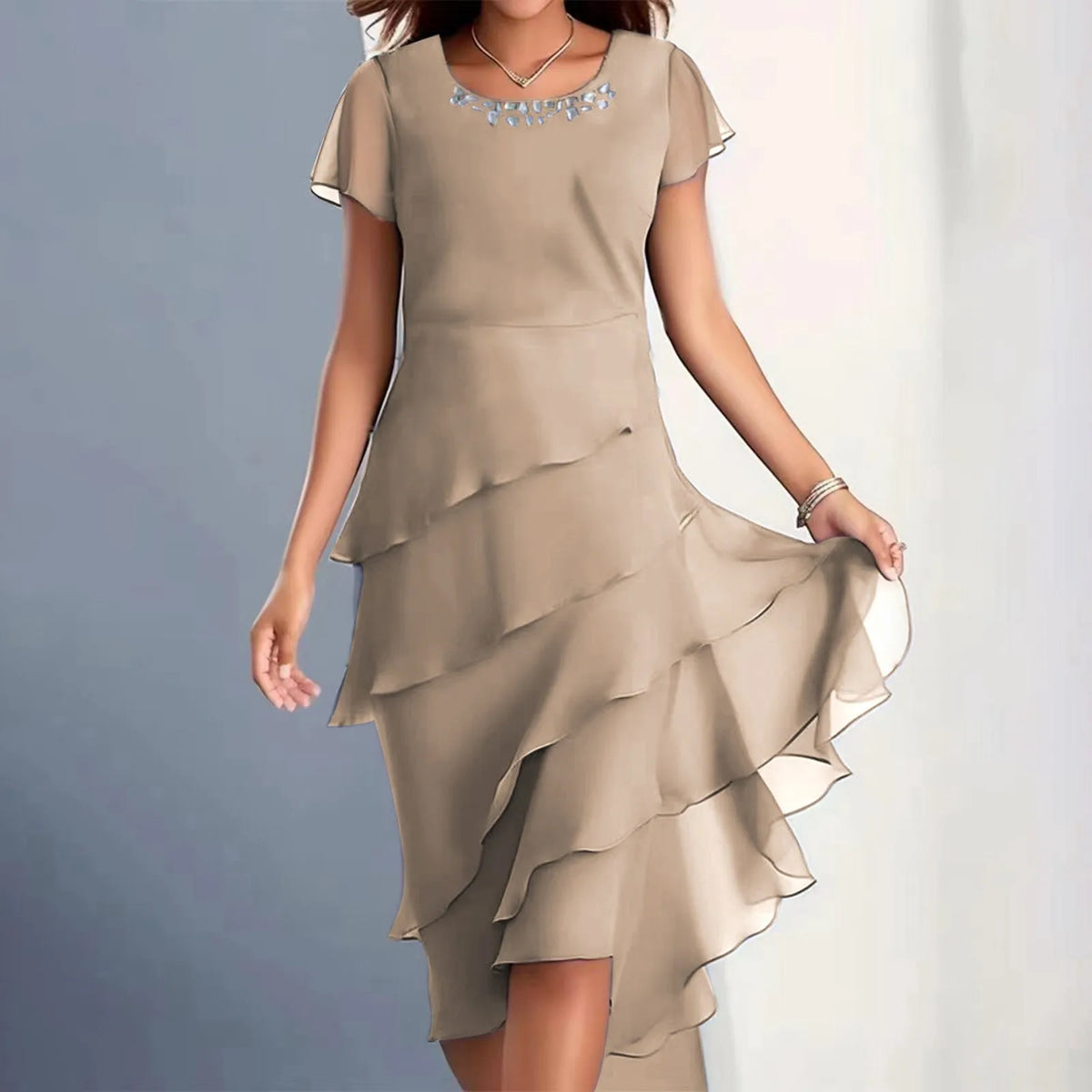 Womens Dresses Women'S Summer Solid Color Dress: Short Sleeve Round Neck Chiffon Paneled Dresses For Women Summer Plus Size