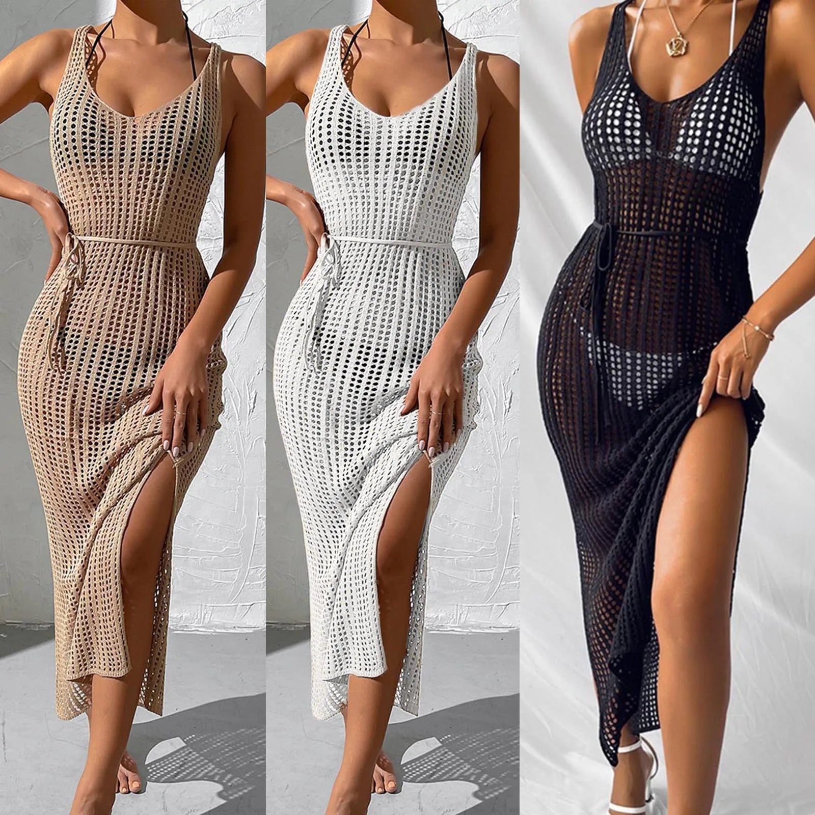 Sarong Beach Wrap Tunics Sexy Beach Bikini Cover-Ups Women Swimwear Dress Cover up Fishnet Crochet Swimsuit Saida De Praia