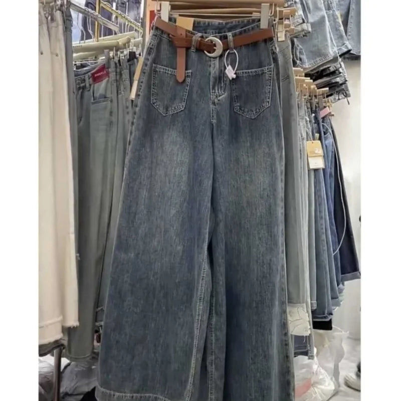 Wide-leg Jeans Women's Summer Thin 2024 New High-waisted Slimming Big Horn Loose Draping Mop Trouser Skirt Tide Women's Clothing