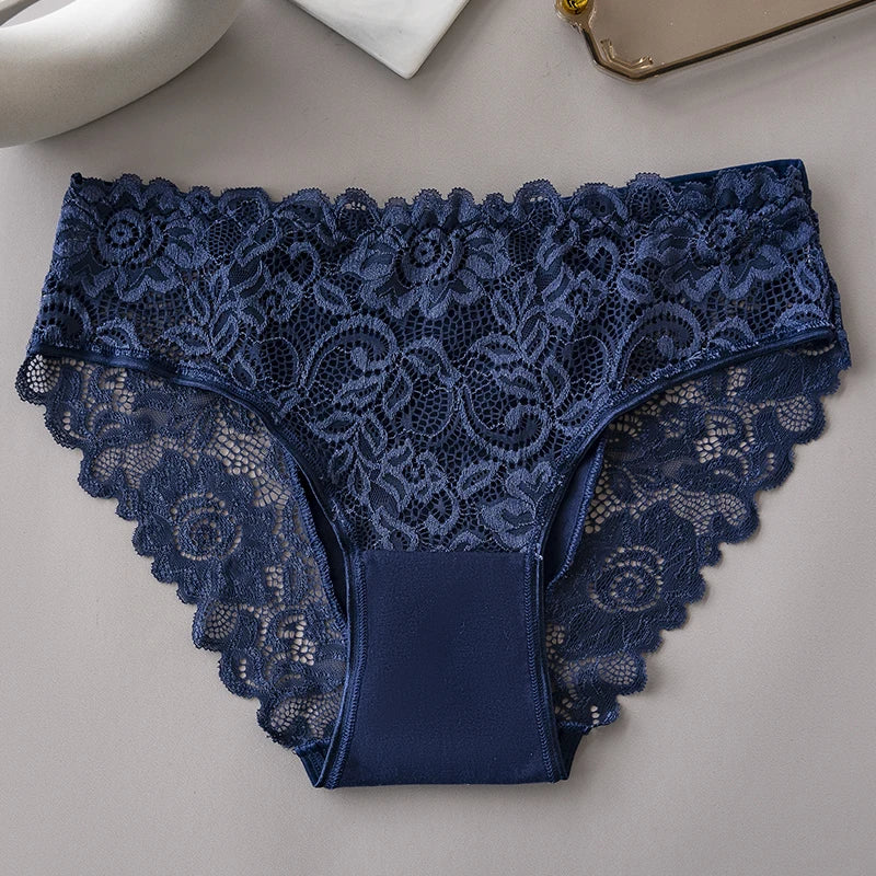 6PCS/Set Middle Waist Hollow Out Floral Lace Cotton Panties Women Briefs Sexy Lingerie Female Underwear Ladies Soft Underpants