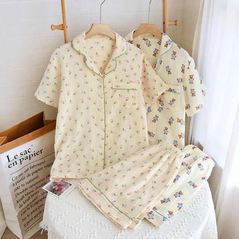 2023 Winter Women's Long Sleeved Pants Pajamas 100% Cotton Tulip Printing Home Service Set Simple Comfortable Pajamas Set