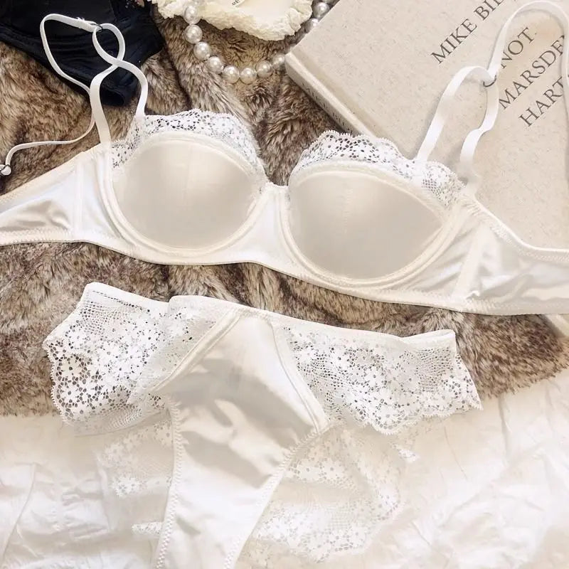 Lace Half-Cup Bra and Panty Set for Small Busts, With Soft Underwire to Gather and Lift, And a Sexy, Lightweight Bra Set.