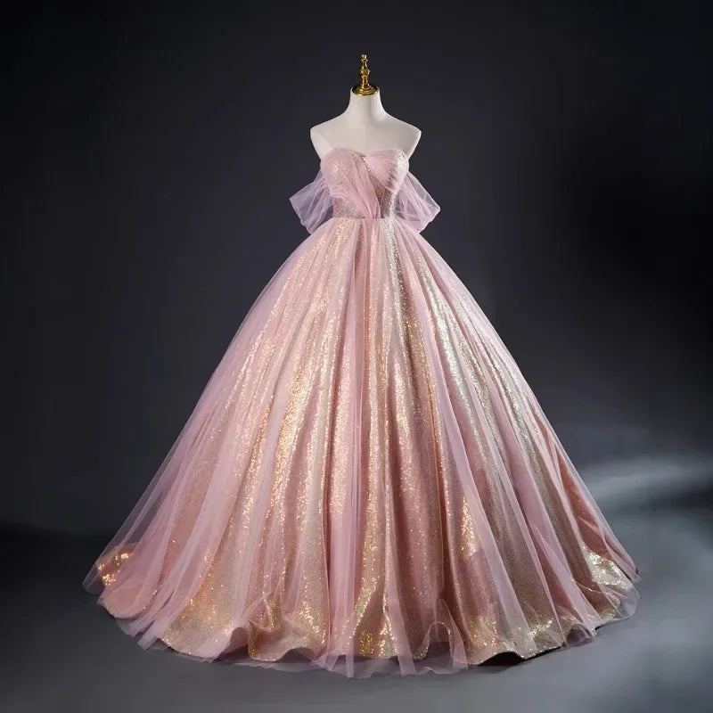 Customized Colorful Gauze Dress Performance Stage Slimming Women's Fashionable Temperament Strapless Strap Shading Studio Dress