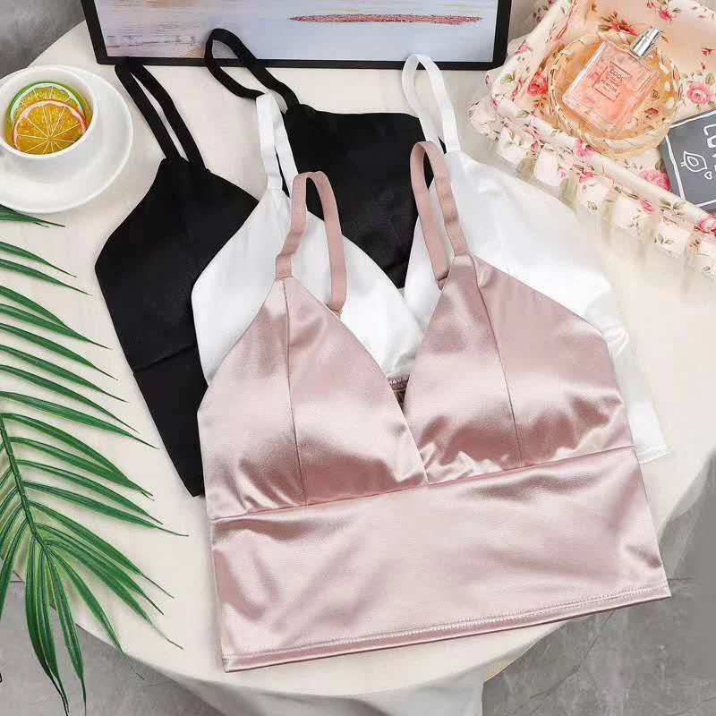 Ice Silk Women Top Bra Yoga Seamless Vest Bras Sexy Female Push Up Underwear Lingerie Sleep Top Padded Bralette