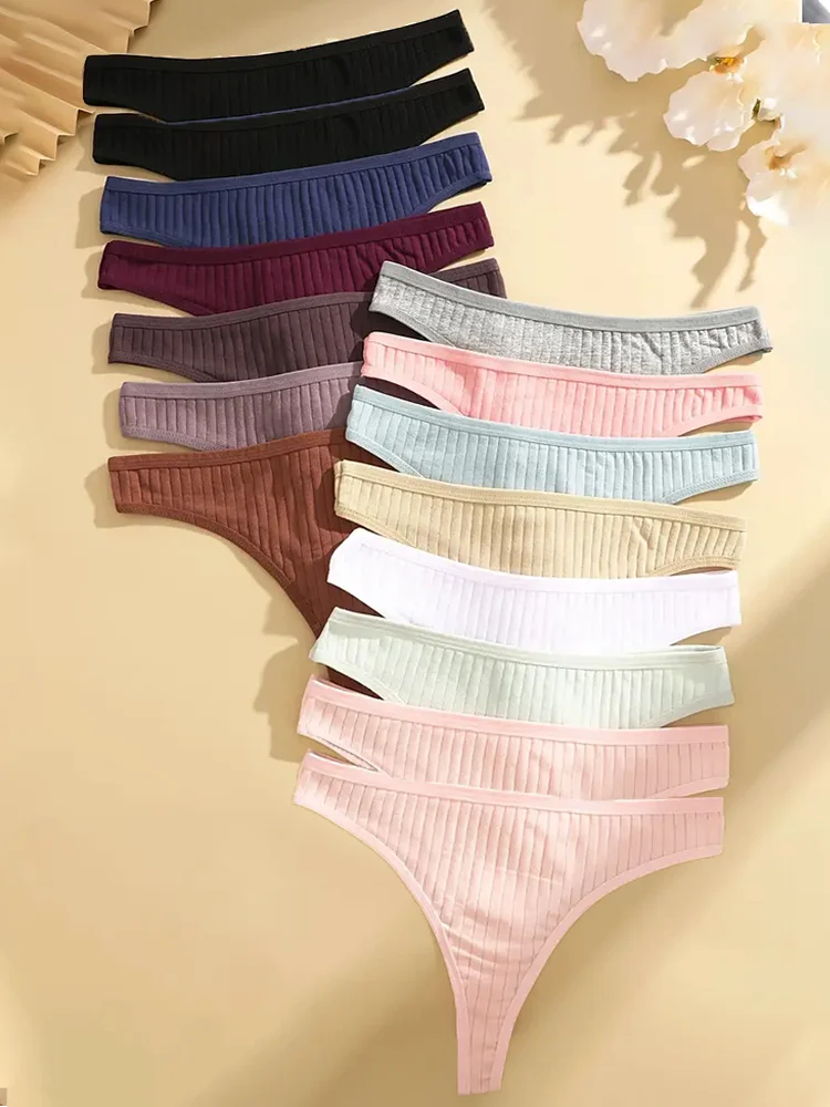 15Pcs/Set Women Cotton G-Strings Panties Female New Color Low Rise Thongs Ladies Sexy Bikini Girl Soft M-XL Intimates Lingerie