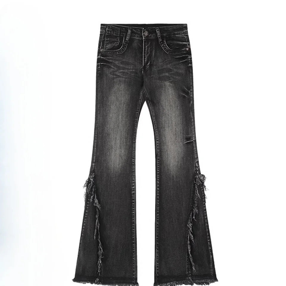 New high street retro hottie micro-flare jeans women American Y2k autumn and winter raw edge splicing slim trousers