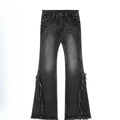 New high street retro hottie micro-flare jeans women American Y2k autumn and winter raw edge splicing slim trousers