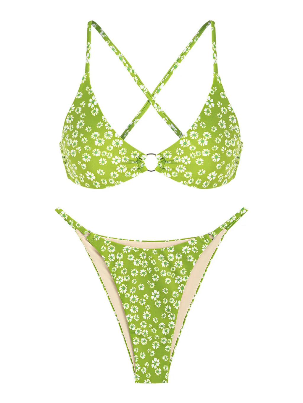 ZAFUL Women's swimwear Ditsy Floral Print O Ring Criss Cross Bikini Swimwear