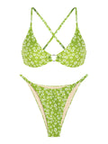 ZAFUL Women's swimwear Ditsy Floral Print O Ring Criss Cross Bikini Swimwear