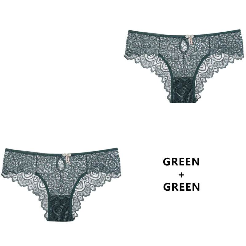 CINOON 2PCS/Set Sexy Women Panties Lace Underwear Low-Waist Briefs Hollow Out G String Underpant Transparent Female Lingerie