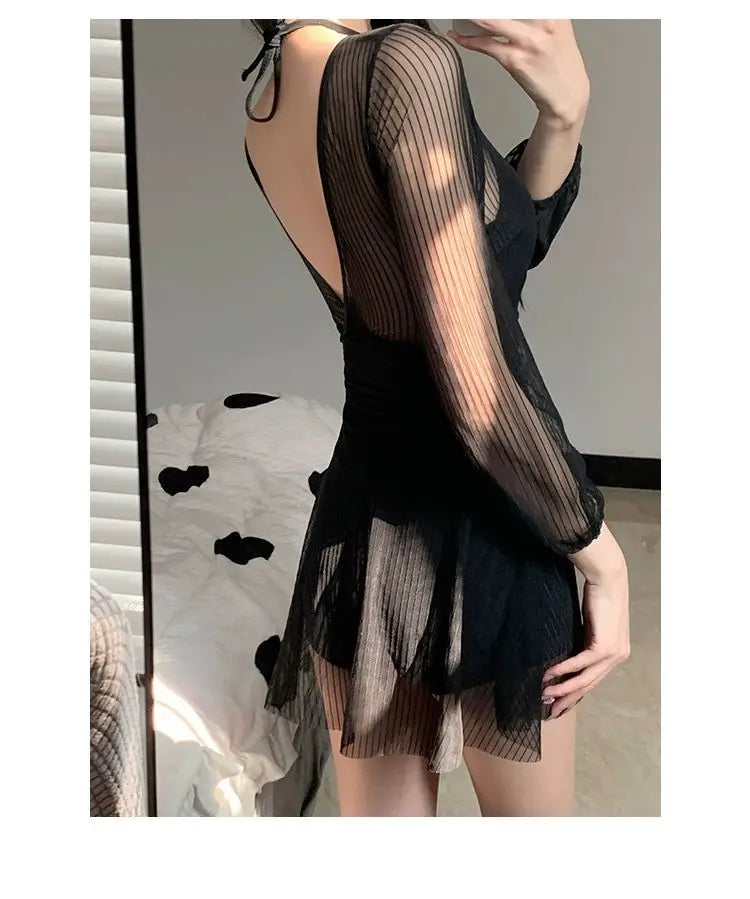 Swimsuit Women's One-piece Dress Style Conservative Belly-covering and Slimming Hot Spring Long-sleeved Sun Protection Vacation