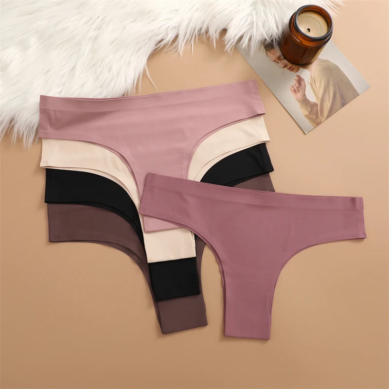 5Pcs Seamless Ultra-thin Underwear Women's Maillard Thongs Sexy Low Waist Brazilian Panties Female Ice Silk Invisible Lingerie