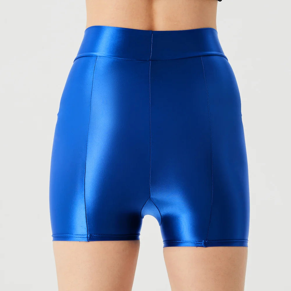 Sexy Women Stain Smooth Yoga Elasitc Shorts Oil Glossy Shiny Tight Casual Beachwear Fitness Short Safety Underwear