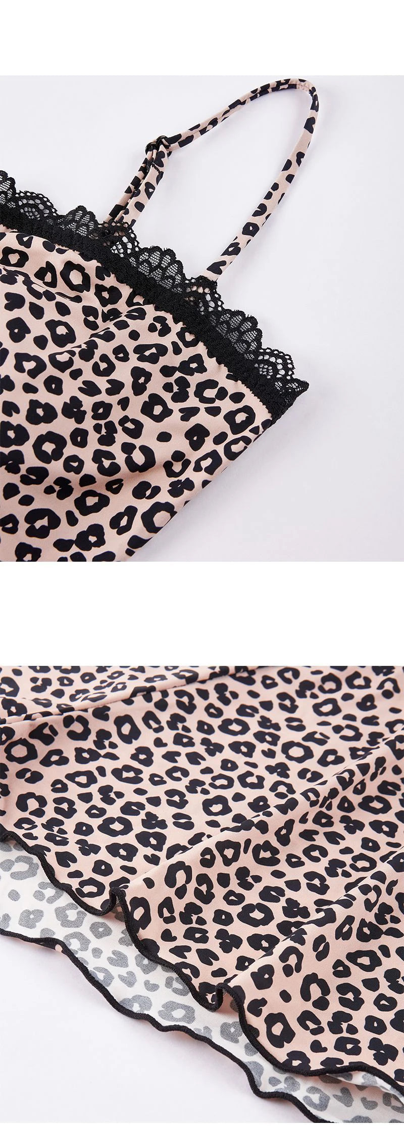 Logirlve Sexy Lace Patchwork Camisoles Backless Retro Leopard Print Halter Top Women's Summer New Sleeveless Outerwear Set
