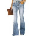 Women Denim Jeans High Waist Flared Hem Women's Jeans with Gradient Color Matching Bell-bottomed Pants Slim Fit Denim Trousers