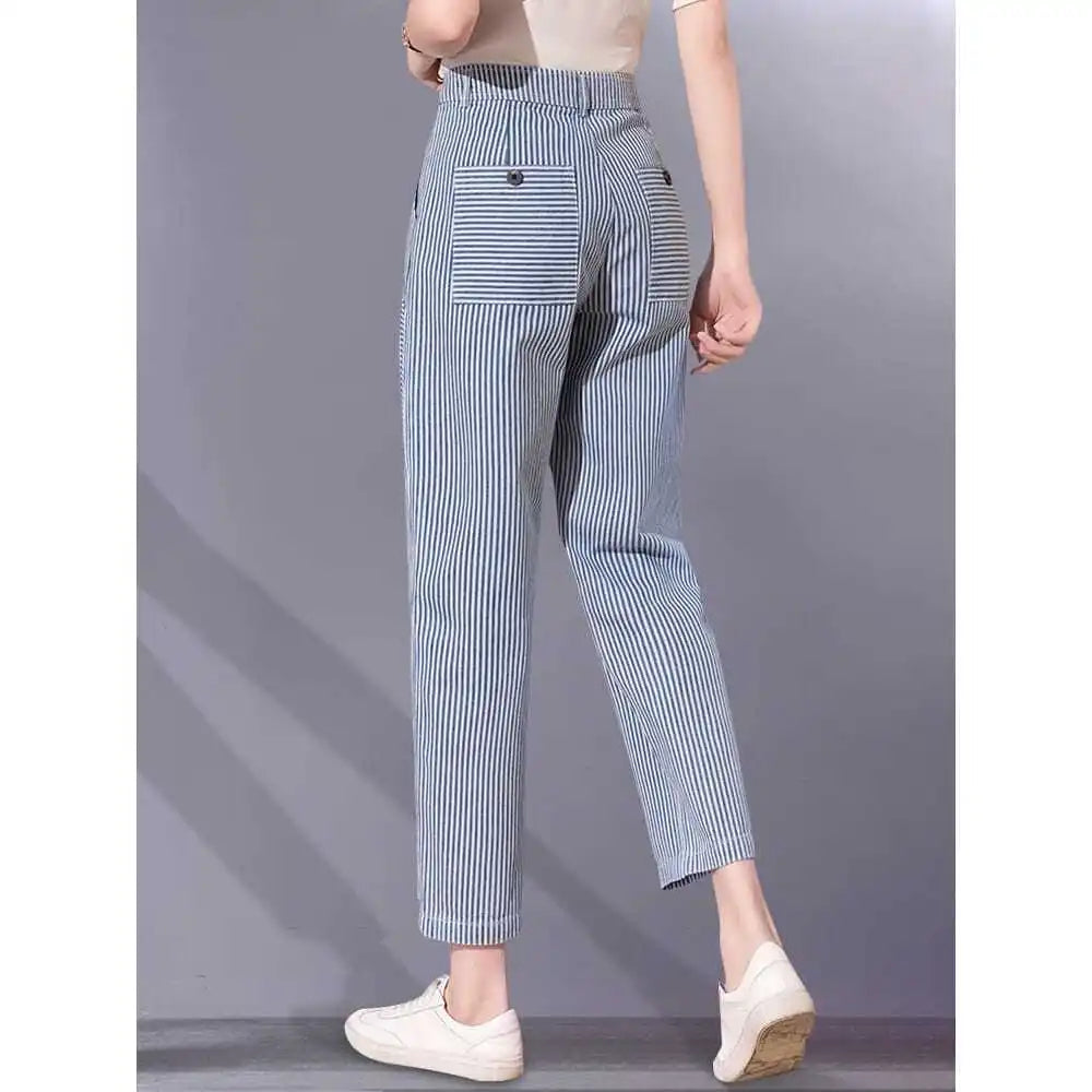 Striped Jeans Women's New Style Spring and Autumn Korean Style Women's Pants Straight Loose Trousers Wide-leg Pants for Women
