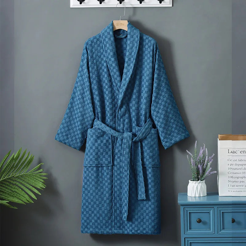 Cotton Bathrobe Towel Material Water Absorbent Quick-Dry Sleep Robes for Couples Spring and Autumn Bath Towel