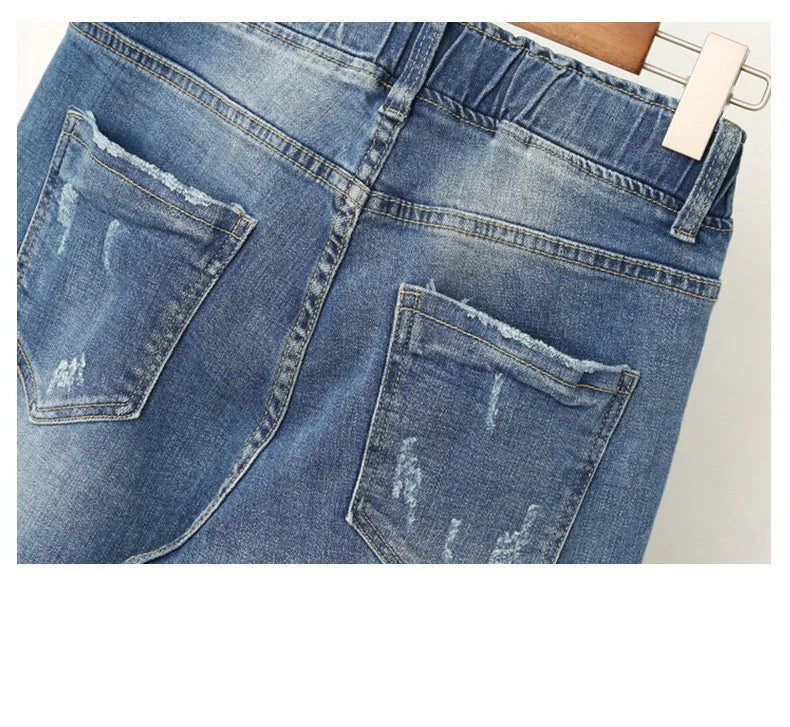 Spring summer Large size jeans women's stretch fat sister nine-point pants were thin high waist pants Big 5xl 6XL