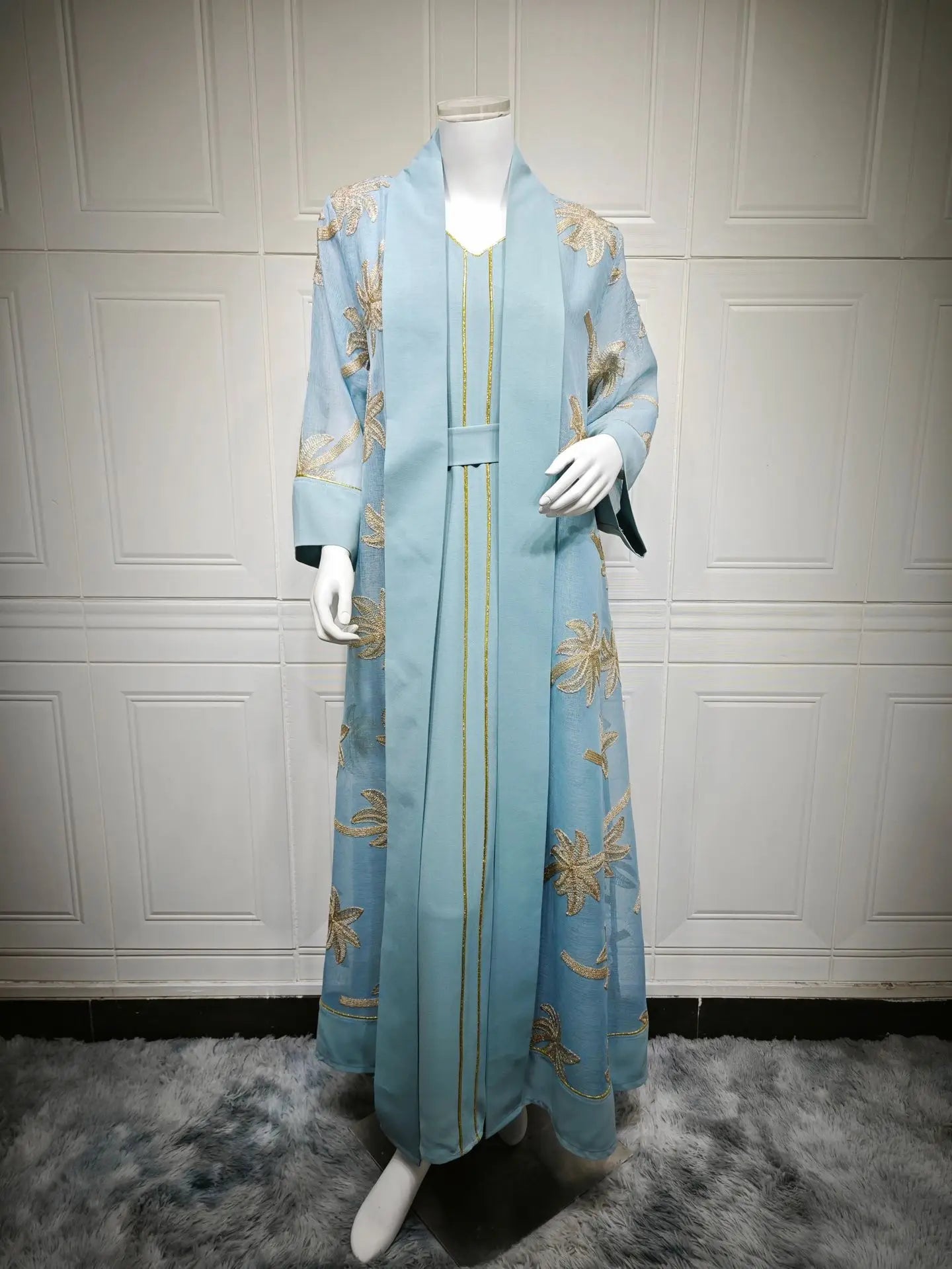 Eid Women Dress Muslim Abaya 2 Piece Set Musulman Ensembles Party Jalabiya Ramadan Abayas Vestidos Largos Kaftan Arab Long Robe
