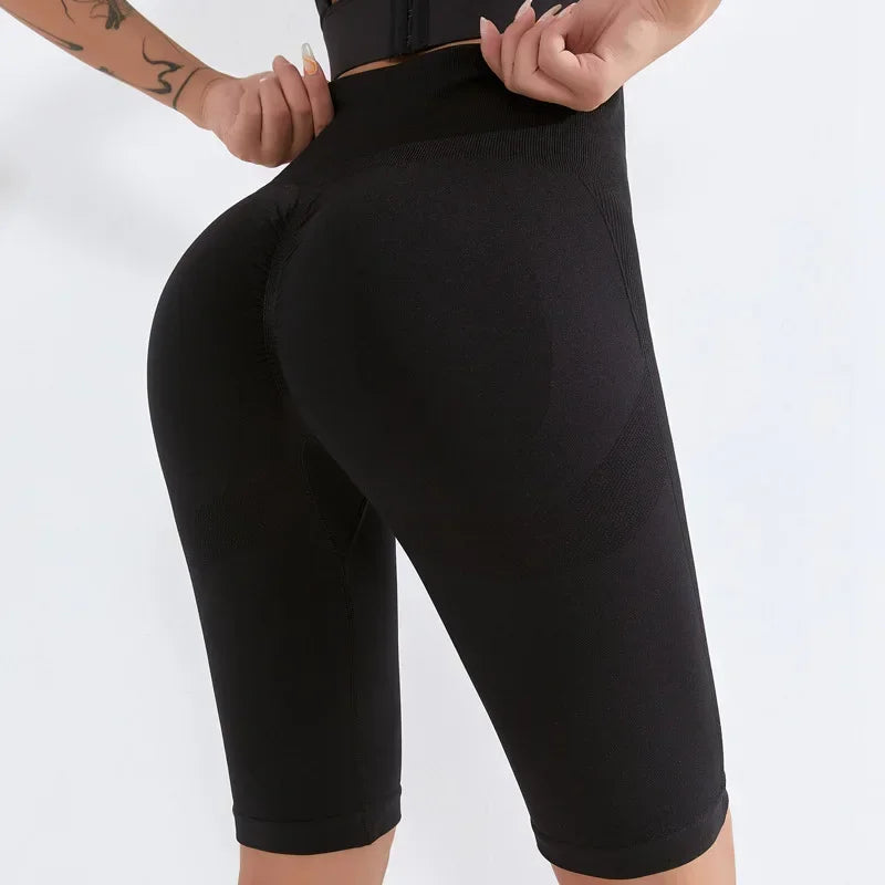 Sports High Waist Shorts Seamless Fitness Yoga Shorts High Elastic Slim Gym Trainning Leggings Hip Liftting Knit Leggings