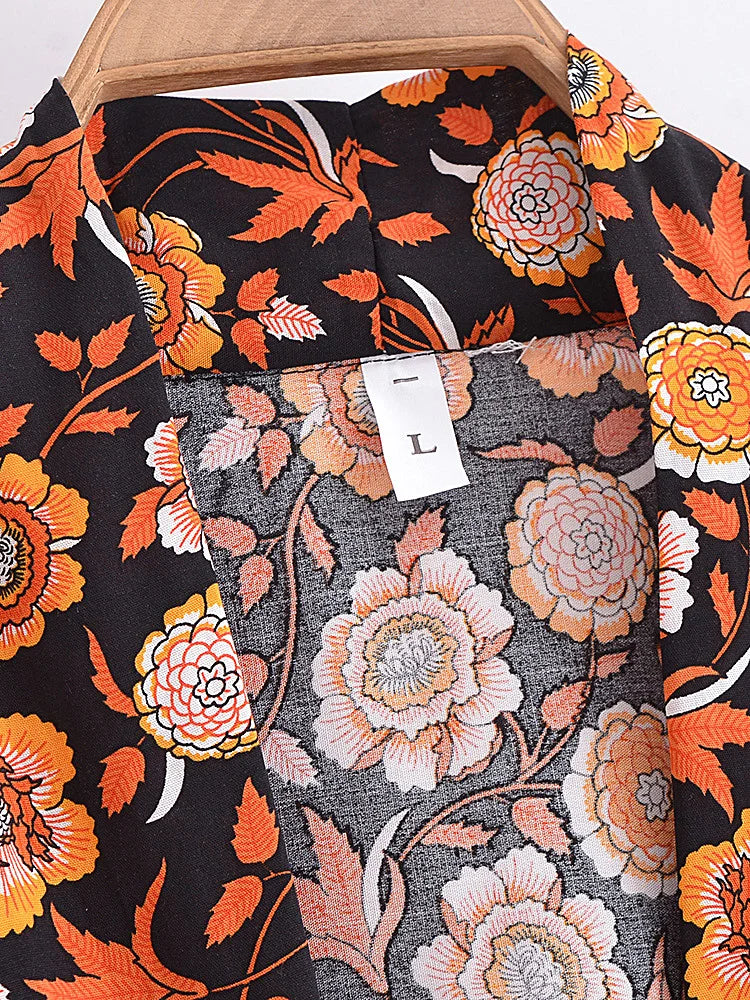 Vintage Women Fashion Boho Kimono Short Robe Swimsuits Floral Batwing Sleeves Rayon Bohemian Bikini Cover Ups Beachwear