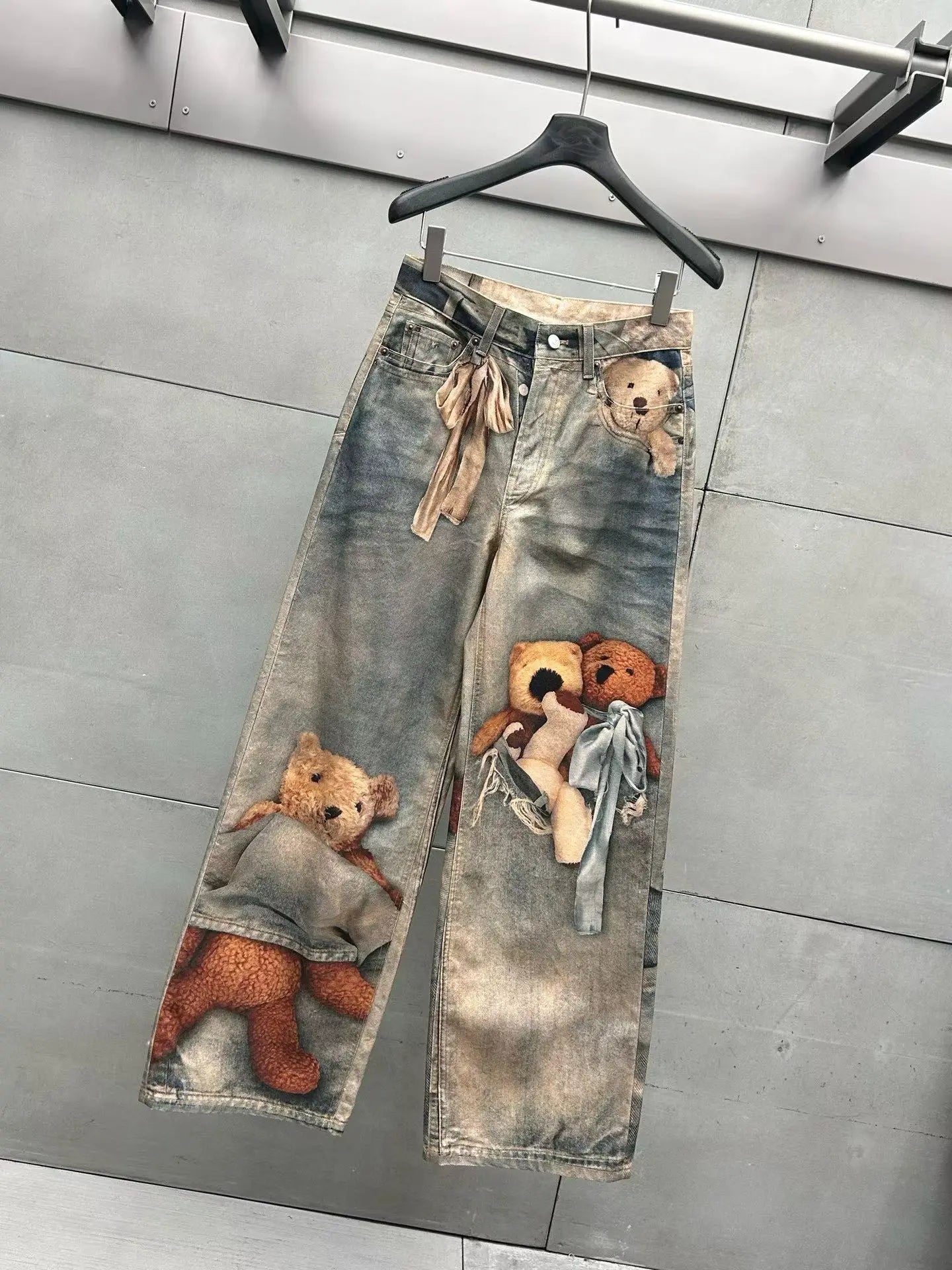 Retro Anime Jeans Y2K Clothing Mens Womens Hip Hop Anime Character Graphic Print Blue Baggy Jeans Casual Trousers