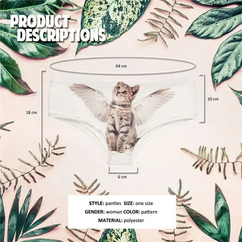 Angel Cat 3D Print Seamless Women's Panties – Cute Cartoon Push-Up Briefs & Thong Lingerie