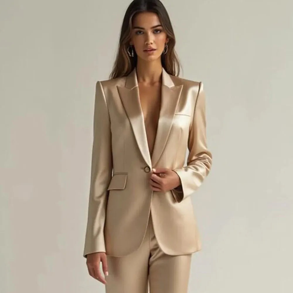 Luxury High Quality Women 's Suit One Button 2 Piece Jacket Pants Female Clothing Slim Fit Smart Office Banquet Lady Blazer Set