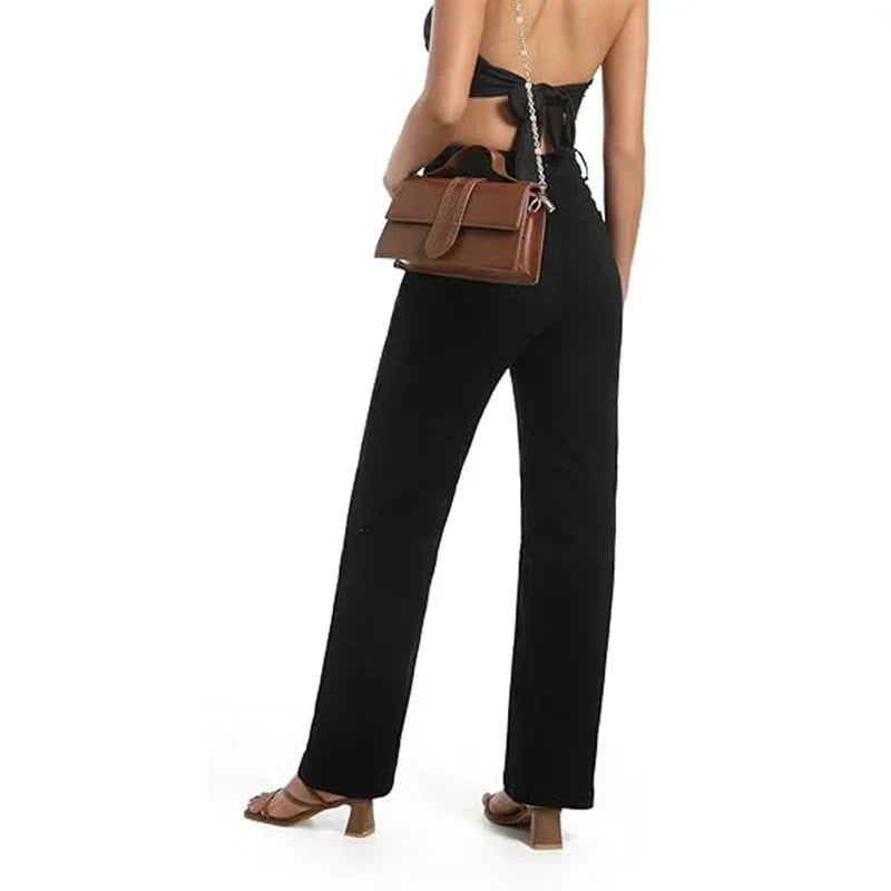 Women High Waist Straight Leg Jeans Female Comfortable Stretch Basic Denim Pants Woman Classic Cheap Black Gray White Trousers