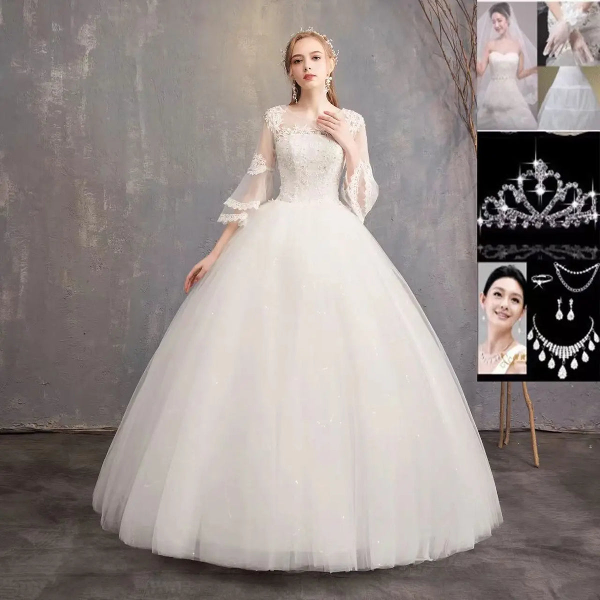 Elegant O-neck Appliques Illusion Lace Tulle Wedding Dresses 2025 Sweep Train Ball Gowns Bridal Gowns Vestido De Noiva