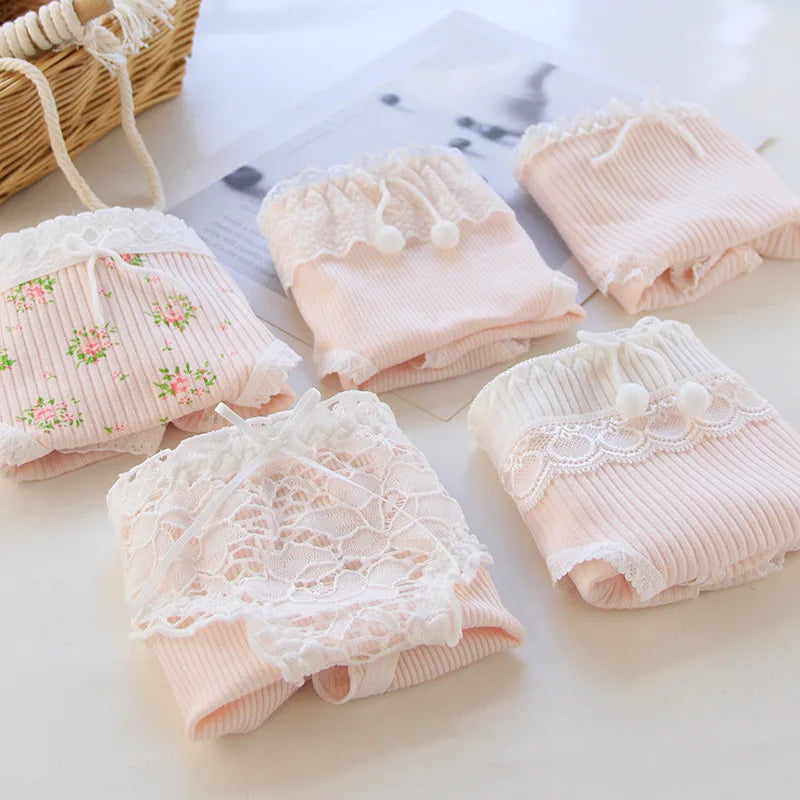 5Pcs/Set Lace Edge Underwear Women Cotton Panties Female Underpants Sweet Girls Briefs Breathable Soft Shorts Sexy Lingerie