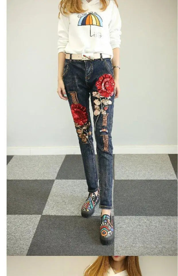 Women Jeans 2026 Spring Autumn Rose Jeans Women's High Waist Slimming Fashion Shorts