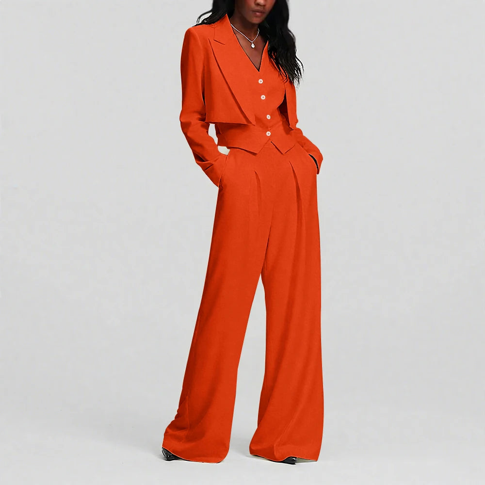 Elegant Ivory White Single Button Women Pants Set New Female Three Pieces(Blazer+Trousers+Vest) conjuntos para mujeres 3 piezas