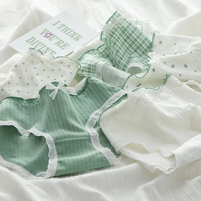 5Pcs/Set Lace Edge Underwear Women Cotton Panties Female Underpants Sweet Girls Briefs Breathable Soft Shorts Sexy Lingerie