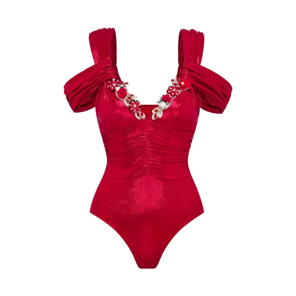 Bikini Bodysuit Swimwear Women With Skirt Bathing Suit Summer New Ruffle Splice Print Beachwear Holiday Bikini Cover Ups Outfits